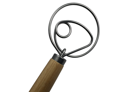 Sourdough Danish Baker’s Whisk – Long 33cm Stainless Steel & Beech Wood Dough Mixer